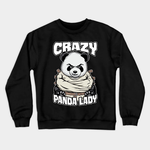 Crazy Panda Lady Funny Mad Cartoon Bear Halloween Crewneck Sweatshirt by Grandeduc